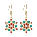 Christmas snowflake drop earrings with gold plating, pearls and colorful rhinestones - Pearl Snowflake