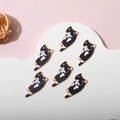 Set of 6 black and white enamel cat charms with gold metal edges for DIY jewelry - Black & White