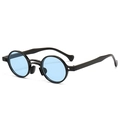 Retro full-rim round sunglasses with black glossy frames and light blue tinted lenses - Black Frame Blue Lens