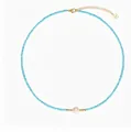Sky blue beaded necklace with central freshwater pearl and golden metal accents - Blue Glass Pearl Necklace