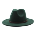 Detail of a dark green fedora hat with a thin brown leather band and metallic buckle - M (56-58cm) / Dark Green