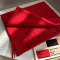 China red cashmere-style winter scarf with tassels and multiple color swatches - Red