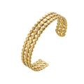 Bracelet manchette vintage en acier doré avec texture à trois rangées de galets polis - Style à Trois Rangs de Perles