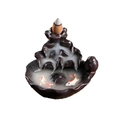 Brown ceramic lotus leaf backflow incense burner with two small fish and smoke effect - Lotus Leaf Double Fish