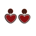 Brown circular studs with red heart pendants and white polka dots for Christmas - Red Polka Dot Heart Dangle