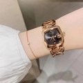 Elegant gold square watch with chain strap and black dial for women on wrist - Rose Gold Black Face