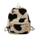 Cute off-white fuzzy backpack with black heart patterns and soft faux fur texture - Soot Sprite Charm Style / Khaki