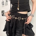 Bohemian gold metal waist chain with embossed rose and hollow flower charms for women - Hollow Flower Rose Style (K0273B)