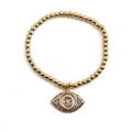Bracciale elastico con perline dorate e ciondolo occhio del diavolo in zirconi colorati - 0229 Malocchio Forma a Occhio