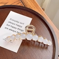 Elegant gold alloy hair claw clip featuring eleven graduated milky white pearl beads - Arc Claw Clip - 11cm