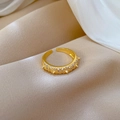 Adjustable gold plated open ring with micro-pave zircon and unique stud accents on silk - Adjustable Open / Gold