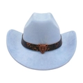 Cappello western da cowboy in pelle scamosciata celeste con fibbia a testa di leopardo - Blu Chiaro (Cintura Testa di Leopardo)