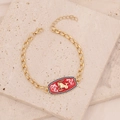 Gouden kettingarmband met rode emaille Steenbok-plakette en micro-ingelegde blauwe zirkoon - Ram