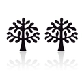 Close-up of black Tree of Life stud earrings with silhouette cutout on white base - Lush Tree Style (015) / Matte Black