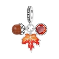 Fall pendant with brown enamel acorn, red maple leaf, and sparkling red zircon stone - Autumn Maple Leaf Acorn