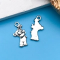 Vintage silver plated bear charm with a bow tie, alloy pendant for DIY bracelets - Animal Little Bear 9.5x19.5mm