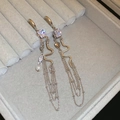 Elegant silver tassel earrings with square zircons and delicate pearl accent pieces - Silver Square Zircon Heart Tassel Style (Silver Needle)