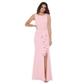 Elegant sleeveless pink evening gown with waist ruffles and high leg slit for women - US size 2 / Pink