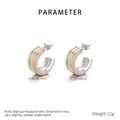Three-tone C-shaped stainless steel earrings in gold, rose gold and silver finish - Three-color Spliced Style (KE113965-KFC)