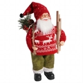 Detail of 12 inch standing Santa Claus doll with knitted sweater and wooden skis - Red Knitted Santa Claus