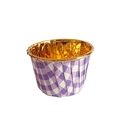 Paars-wit geruite cupcakevormpjes met gouden aluminiumfolie aan de binnenkant - Paars Gingham / Paars