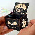 Hand-cranked wooden music box featuring Nightmare Before Christmas laser engravings - Halloween F
