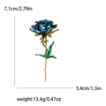 Blue enamel rose brooch with green leaves and gold metal base 7.1cm x 3.4cm size - Blue