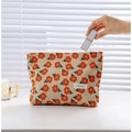 Borsa per trucco in velluto a coste floreale con fiori arancioni ed etichetta H&R BAG - Giallo