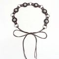 Catena da vita boho in pelle marrone con dischi in metallo turchese e laccetti - Argento Antico Caffè