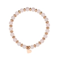 Macro detail of a pink stone bead bracelet with rose gold spacers and a heart charm - Light Pink Beads (B2100-RG)