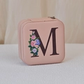 Pink PU leather jewelry organizer with floral letter M embroidery and metal zipper - Print M