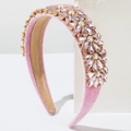 Baroque pink velvet headband with teardrop crystals and pearls for party wear - Pink