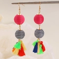 Bohemian tassel earrings with colorful hand-woven lantern balls and beaded accents - Multicolor Tassel Pom-pom (WG-356)
