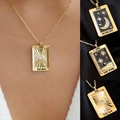 18K gold tarot pendant necklace featuring Sun Moon and Star motifs for women - Moon
