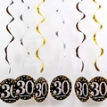 Goldene und silberne Hängedekoration zum 30. Geburtstag mit runden Partykarten - Alter 30 Schwarz Gold Silber Einzelwirbel