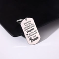 Polished stainless steel dog tag keychain with engraved quote and heart crown icons - Style 18 (Minimalist Short Phrase)