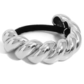 Anello per capelli in metallo ritorto argento con elastico nero su fondo bianco - Color Acciaio