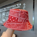 Street fashion reversible red bucket hat with white paisley bandana print - One Size / Orange Red