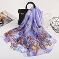 Elegant purple butterfly print chiffon scarf draped on a handbag for a stylish look - Large Butterfly Purple