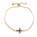 Adjustable gold cross bracelet with blue crystals and white cubic zirconia for women - Blue