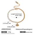 Waterproof stainless steel beaded bracelet with evil eye charm in white and gold - Evil Eye Stainless Steel Beaded Chain (JDB0205042)