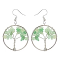 Detailed close-up of handmade Tree of Life earrings with green natural crystal stones - 3.5cm / Silver+Aventurine