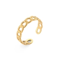 Macro-detail van de gouden roestvrijstalen open ring met kettinglink ontwerp - Smal Ketting Open Ring Met Textuur