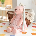 Coniglietto di peluche rosa con vestito floreale e lunghe orecchie in morbido tessuto - Rosa / 35cm