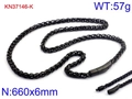 Schwarze 6mm Edelstahl Weizenkette Halskette für Herren mit Federverschluss 660mm - Schwarzer Verbreiterter Stil (KN37146-K)