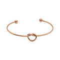 Minimalist rose gold stainless steel heart knot open bracelet with polished round beads - Rose Gold