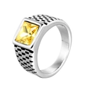 Men's vintage signet ring in silver stainless steel with square yellow gemstone - Steel with Yellow Gem