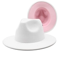 Klassischer weißer Filzhut mit rosa Futter und breiter Krempe für Herbst und Winter - M (56-58cm) / Weiß + Rosa