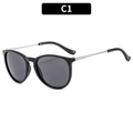 Klassische runde schwarze Sonnenbrille mit silbernen Metallbügeln und glänzendem Rahmen - Glänzendes Schwarz Rahmen Graue Linse