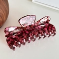 Translucent magenta hollow heart hair claw clip with faux tortoiseshell texture - 11.5CM / Wine Red Floral
